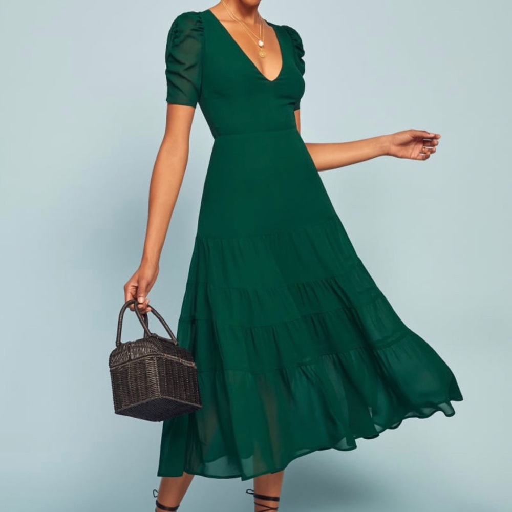 Reformation Emerald Green Midi Cosa Dress Size 2